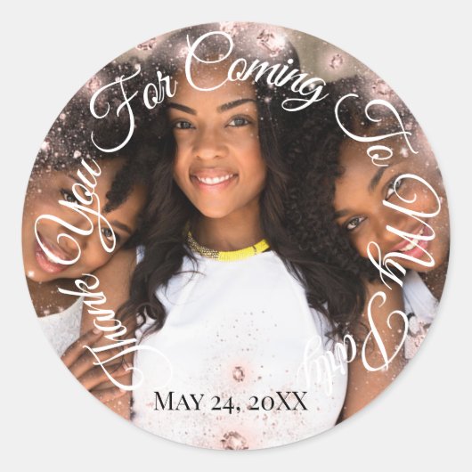 私のパーティー写真来グリッターに感謝 ラウンドシール (正面)