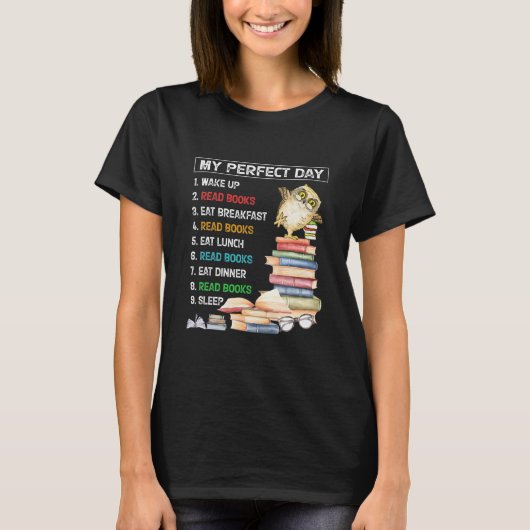 『私のパーフェクト・デー・ブック読ス・ブックス・ブッ読クス・おもしろいブック』 Tシャツ (正面)