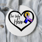 私のヒーローのためのマリゴールドの青と紫のリボン 缶バッジ (インサイチュ)