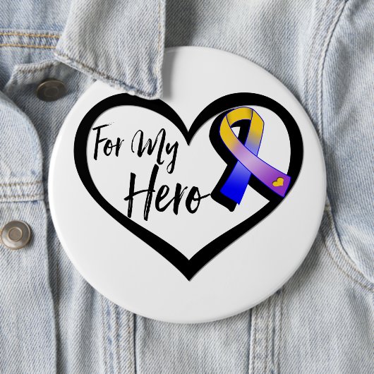 私のヒーローのためのマリゴールドの青と紫のリボン 缶バッジ