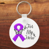 私のヒーローのための紫の認識度リボン キーホルダー (正面)