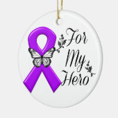 私のヒーローのための紫の認識度リボン セラミックオーナメント (左)