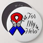 私のヒーローのための赤と青のリボン 缶バッジ (正面&裏面)