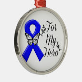 私のヒーローのための青い認識度リボン メタルオーナメント (右)