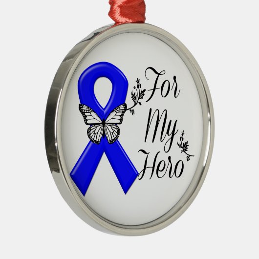 私のヒーローのための青い認識度リボン メタルオーナメント (右)