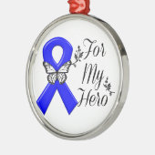 私のヒーローのための青い認識度リボン メタルオーナメント (左)