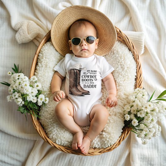 私のヒーローはカウボーイブーツを履く ベビーボディスーツ