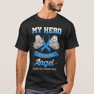 私のヒーローは今、天使 糖尿病 ブルー 糖尿病性ケトアシドーシス Tシャツ