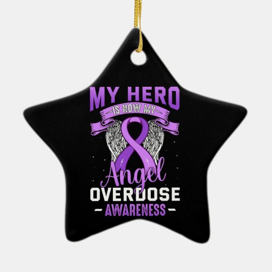 私のヒーローは私のエンジェルオーバードーズ認識度サポート セラミックオーナメント (裏面)