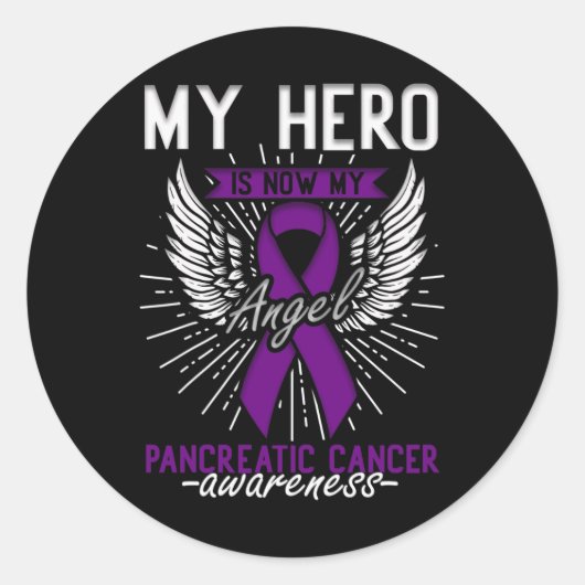 私のヒーローは私の天使である – 膵臓がんアワーン ラウンドシール (正面)