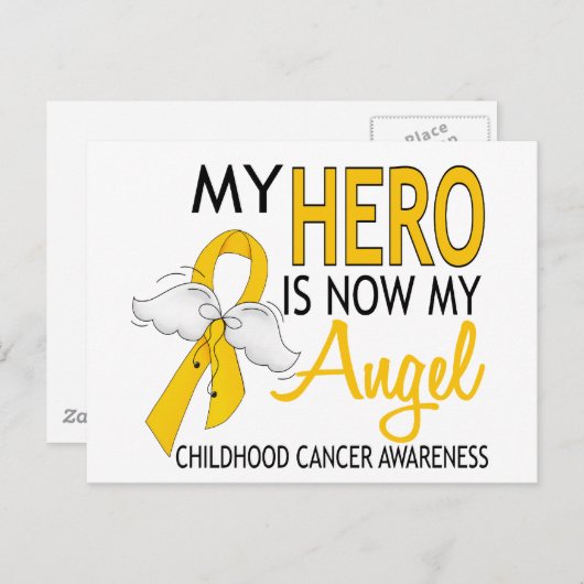 私のヒーローは私の天使の子供のがん ポストカード (正面/裏面)
