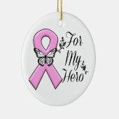 私のヒーロー乳がん認識度のためのピンクリボン セラミックオーナメント (右)