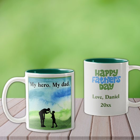 私のヒーロー。パパ。父の日2トーンのコーヒーマグ ツートーンマグカップ
