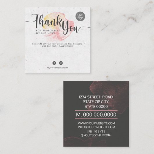 私のビジネスを支援してくれてありがとう スクエア名刺 (正面/裏面)