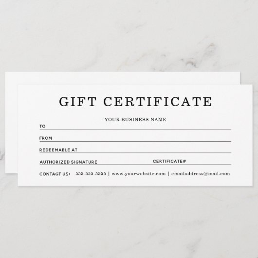 私のビジネス向けギフト証明書 (正面/裏面)
