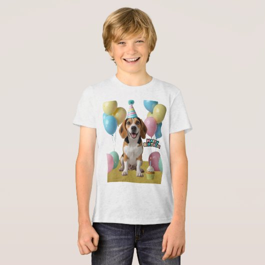 私のビーグルと誕生日の喜び トライブレンドTシャツ (正面全面)
