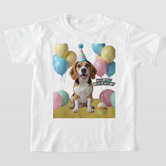 私のビーグルと誕生日の喜び Tシャツ (レイダウン)