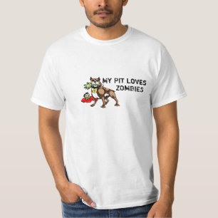 私のピット・ブルゾンビのTシャツ-おもしろいなスローガン--を愛します Tシャツ