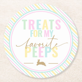 私のピープイースターバニーパステルストライプ ラウンドペーパーコースター