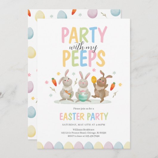 私のピープイースターパーティーとパーティー 招待状 (正面/裏面)