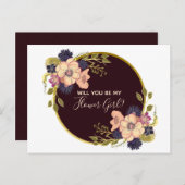 私のフラガールになってくれる？ バーガンディ マサラ フラワー インビテーションポストカード (正面/裏面)