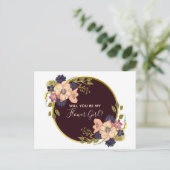 私のフラガールになってくれる？ バーガンディ マサラ フラワー インビテーションポストカード (スタンド正面)