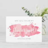 私のフラガールになってくれる？ 水彩ピンクのカード 招待状 (スタンド正面)