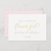 私のフラワーガールになってくれますか？ - ゴールドドット ピンク 招待状 (正面/裏面)