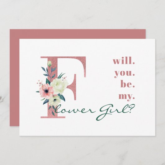 私のフラワーガールになってくれますか ピンク フローラルレター 招待状 (正面/裏面)