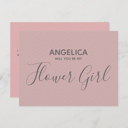 私のフラワーガールになってくれませんか Pretty Pink Pattern インビテーションポストカード (正面/裏面)