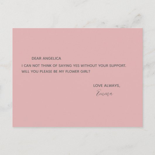 私のフラワーガールになってくれませんか Pretty Pink Pattern インビテーションポストカード (裏面)