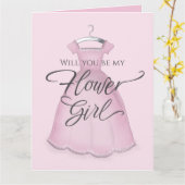 私のフラワーガールになってくれる？ かわいいピンクのドレス カード (黄色い花)