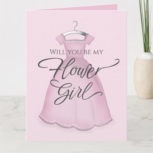 私のフラワーガールになってくれる？ かわいいピンクのドレス カード (正面)