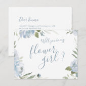 私のフラワーガールになってくれる?ダスティーブルーの花 招待状 (正面/裏面)