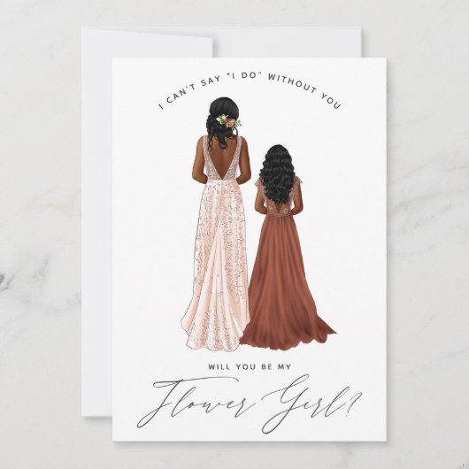 私のフラワーガールになってくれる?ドレスを着た女の子たち 招待状 (正面)