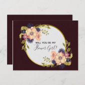 私のフラワーガールになってくれる？ バーガンディ フラワー 秋 インビテーションポストカード (正面/裏面)