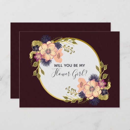 私のフラワーガールになってくれる？ バーガンディ フラワー 秋 インビテーションポストカード (正面/裏面)