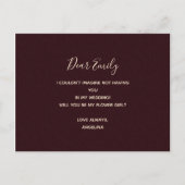 私のフラワーガールになってくれる？ バーガンディ フラワー 秋 インビテーションポストカード (裏面)