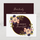 私のフラワーガールになってくれる？ バーガンディ マサラ フラワーズ インビテーションポストカード (正面/裏面)