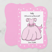 私のフラワーガールになってくれる？ ピンクのドレス 招待状 (正面/裏面)