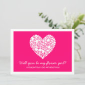 私のフラワーガールになってくれる？ ピンクハートカード 招待状 (スタンド正面)