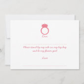 私のフラワーガールになってくれる？ ピンクリングカード 招待状 (裏面)