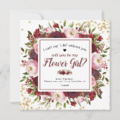 私のフラワーガールになってくれる？ | ラスティック バーガンディ ブラッシュ 招待状 (正面)