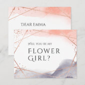 私のフラワーガールになってくれる？ ローズゴールド ジオメトリック 招待状 (正面/裏面)