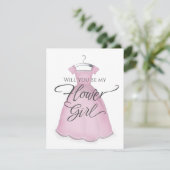 私のフラワーガールになってくれる? 可愛いヴィンテージ ピンクのドレス カード (スタンド正面)