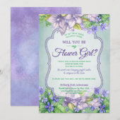 私のフラワーガールになってくれる？春の結婚式に紫の花 招待状 (正面/裏面)
