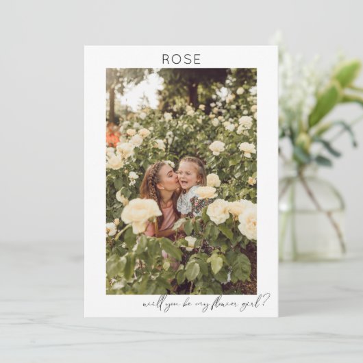 私のフラワーガールになって！ フォトプロポーズ カリグラフィー V 招待状 (スタンド正面)