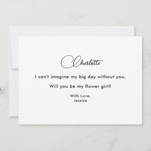 私のフラワーガールになって 黒白スクリプト 招待状 (裏面)