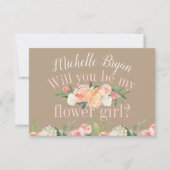 私のフラワーガールに春の優しい花のタン色を 招待状 (正面)