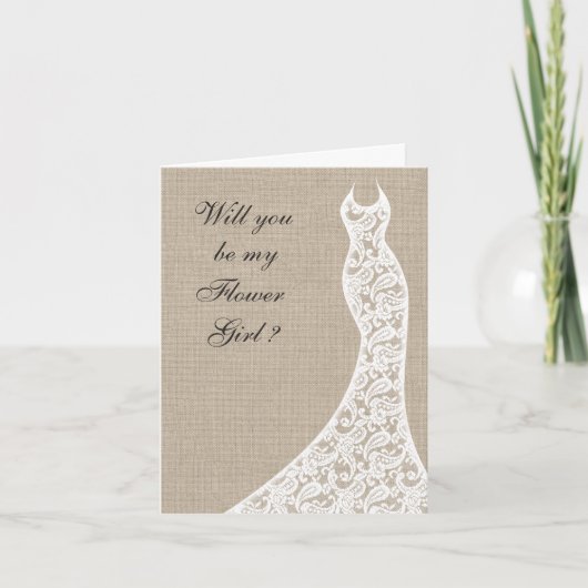 私のフラワーガールカードになる美しいBurlap 招待状 (正面)